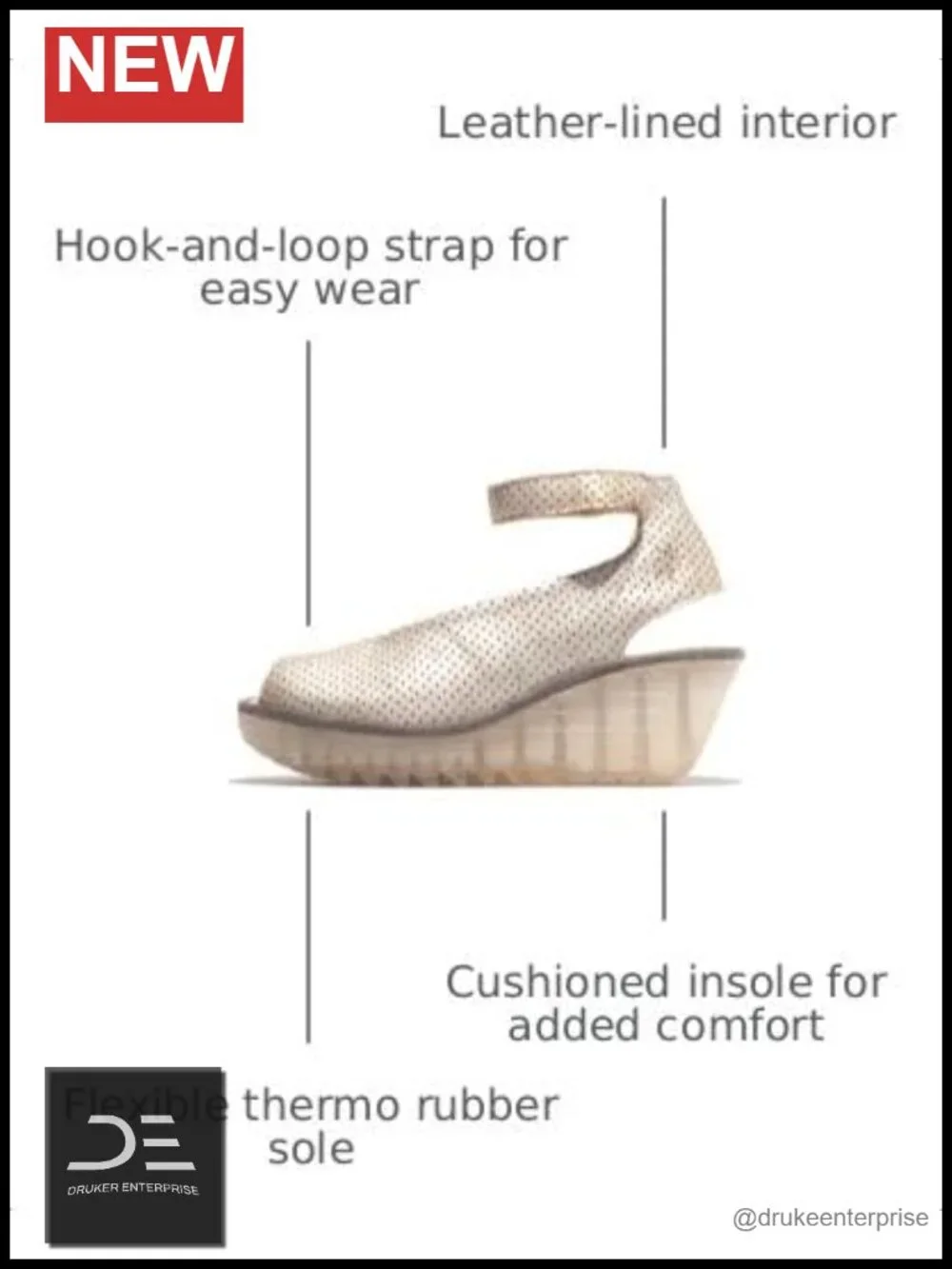 FLY London Wedge Sandals Leather Cushioned Insole Ankle Strap Open Toe Women's